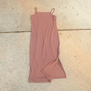 Wild Fable Mauve Ribbed Midi Cami Dress Size L Left Side Split Spaghetti Strap